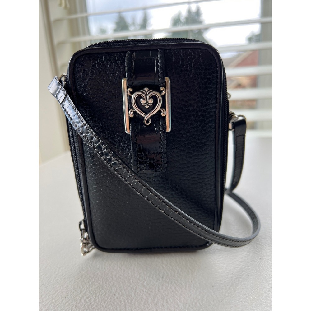 Brighton Black Leather Crossbody Cell Phone Organizer Purse